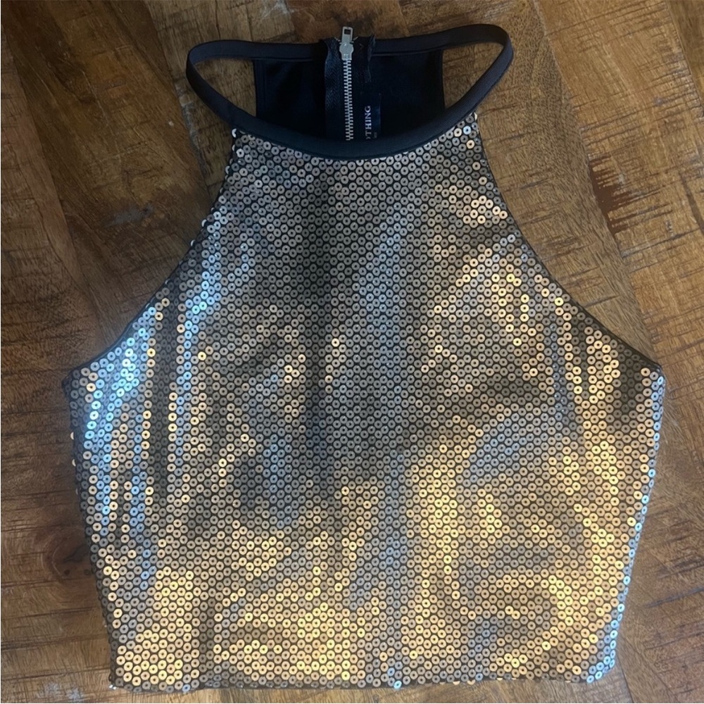 One Clothing Gold Sequin Zippered Crop Top Size Small